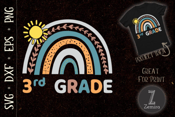 3rd Grade Rainbow Teacher Student School Graphics